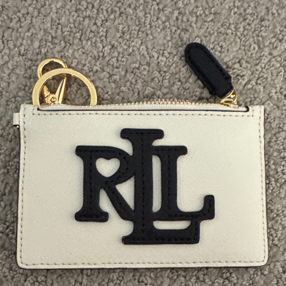 Polo by Ralph Lauren White Leather Card & Key Pouch with Black RL Appliqué